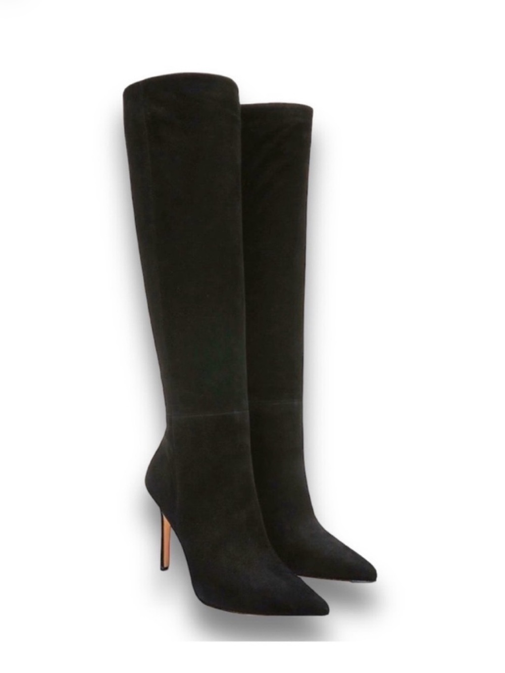 Veronica Beard Lisa Black Suede Pointed-Toe Knee Boots